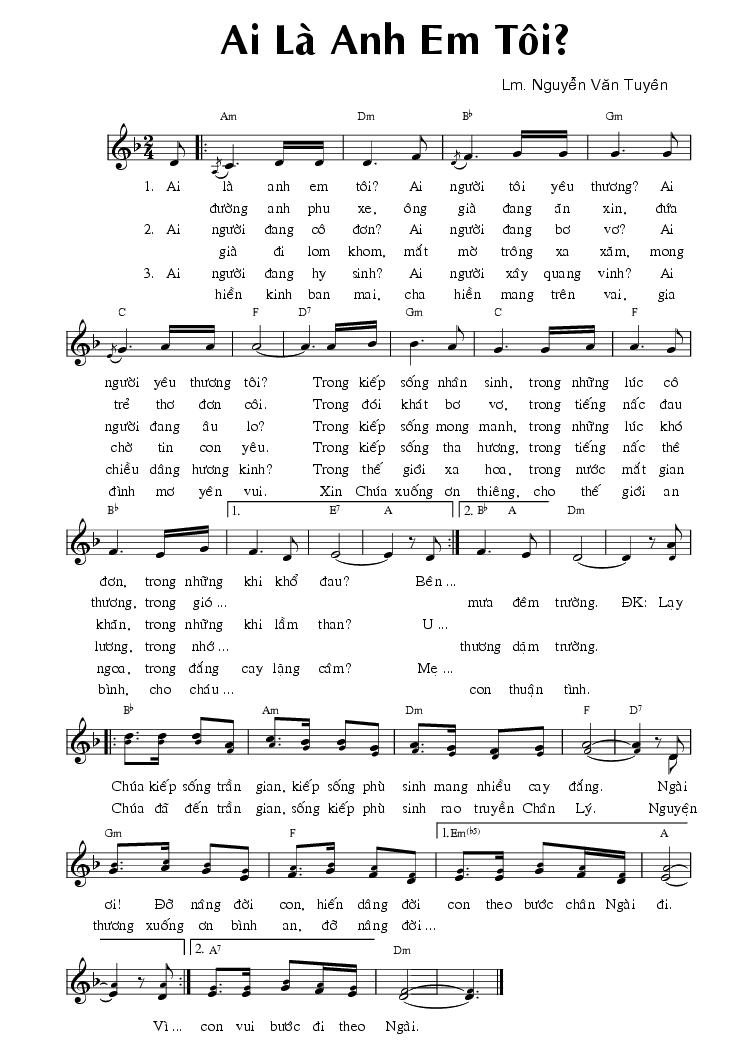 Sheet nhạc Ai Là Anh Em Tôi